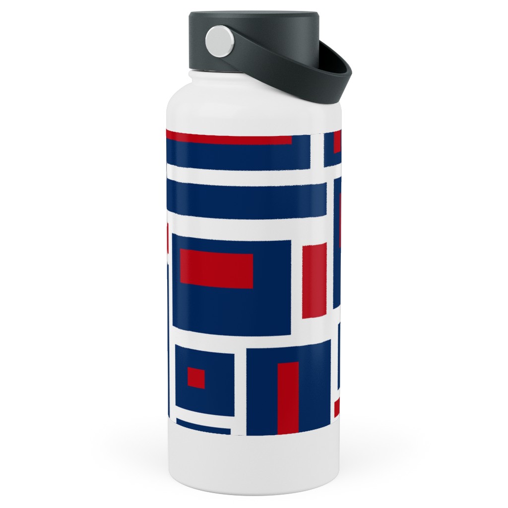 Geometric Rectangles in Red, White and Blue Stainless Steel Wide Mouth Water Bottle, 30oz, Wide Mouth, Blue, True Blue