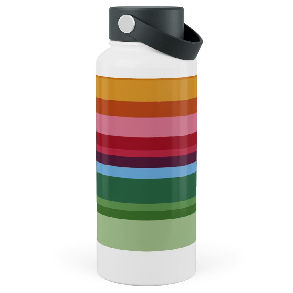 Rainbow Stripe Stainless Steel Wide Mouth Water Bottle, 30oz, Wide Mouth, Multicolor