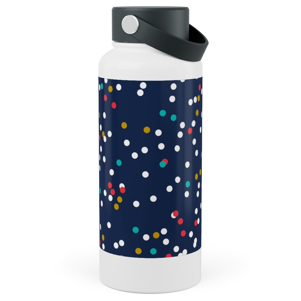 Fun-Fetti - Polka Dot - Navy Blue Stainless Steel Wide Mouth Water Bottle, 30oz, Wide Mouth, Blue