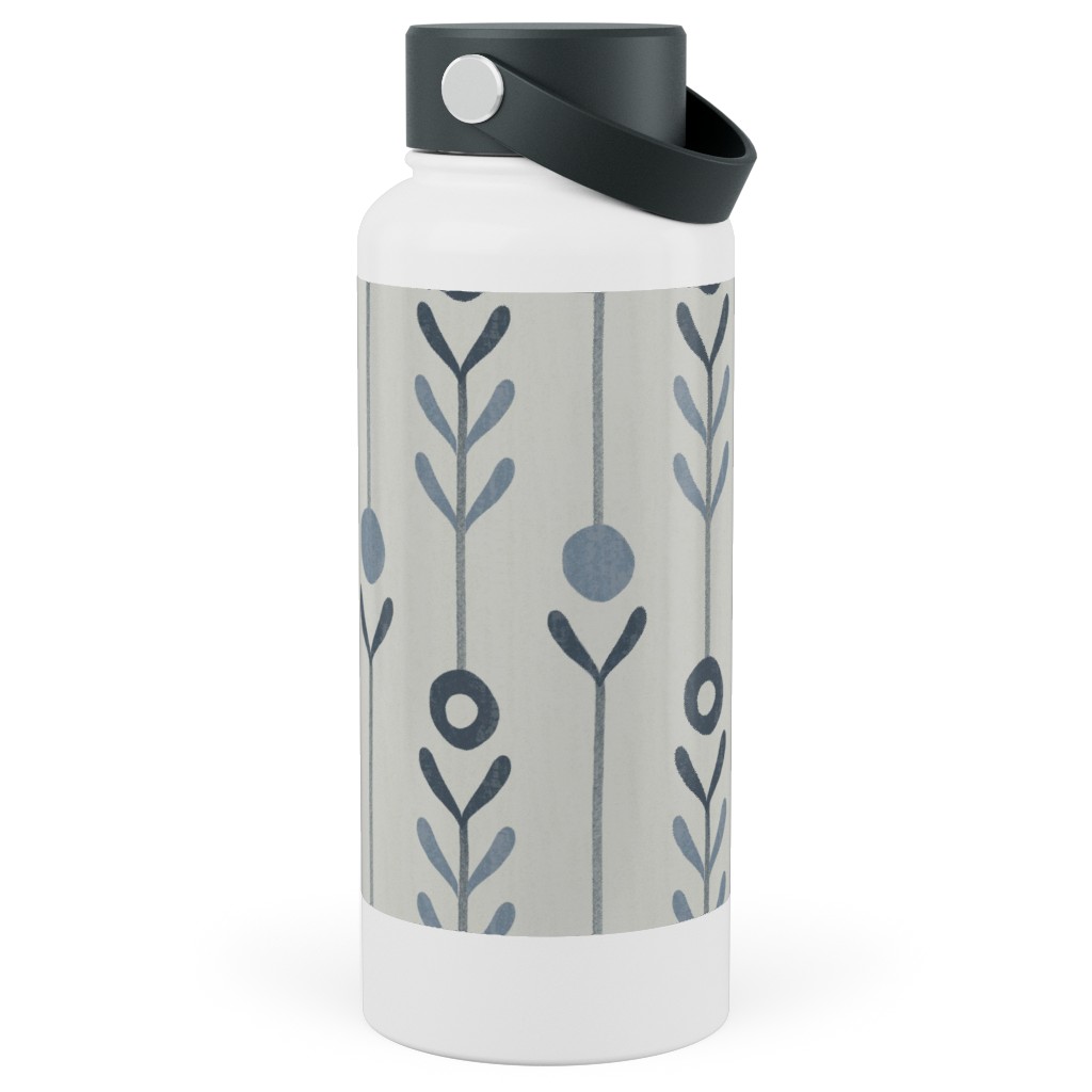 Farmhouse Flowers - Line Art Stainless Steel Wide Mouth Water Bottle, 30oz, Wide Mouth, Blue