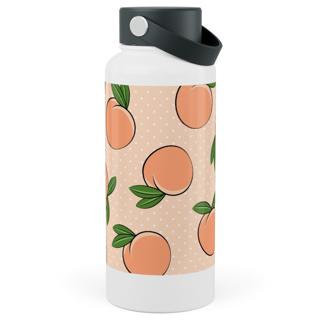 Peachy Polka Dots - Peach Stainless Steel Wide Mouth Water Bottle, 30oz, Wide Mouth, Orange, Orange