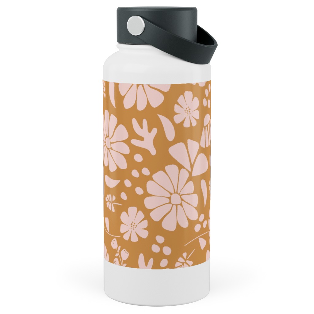 Jungle Floral - Orange and Pink Stainless Steel Wide Mouth Water Bottle, 30oz, Wide Mouth, Orange, Orange