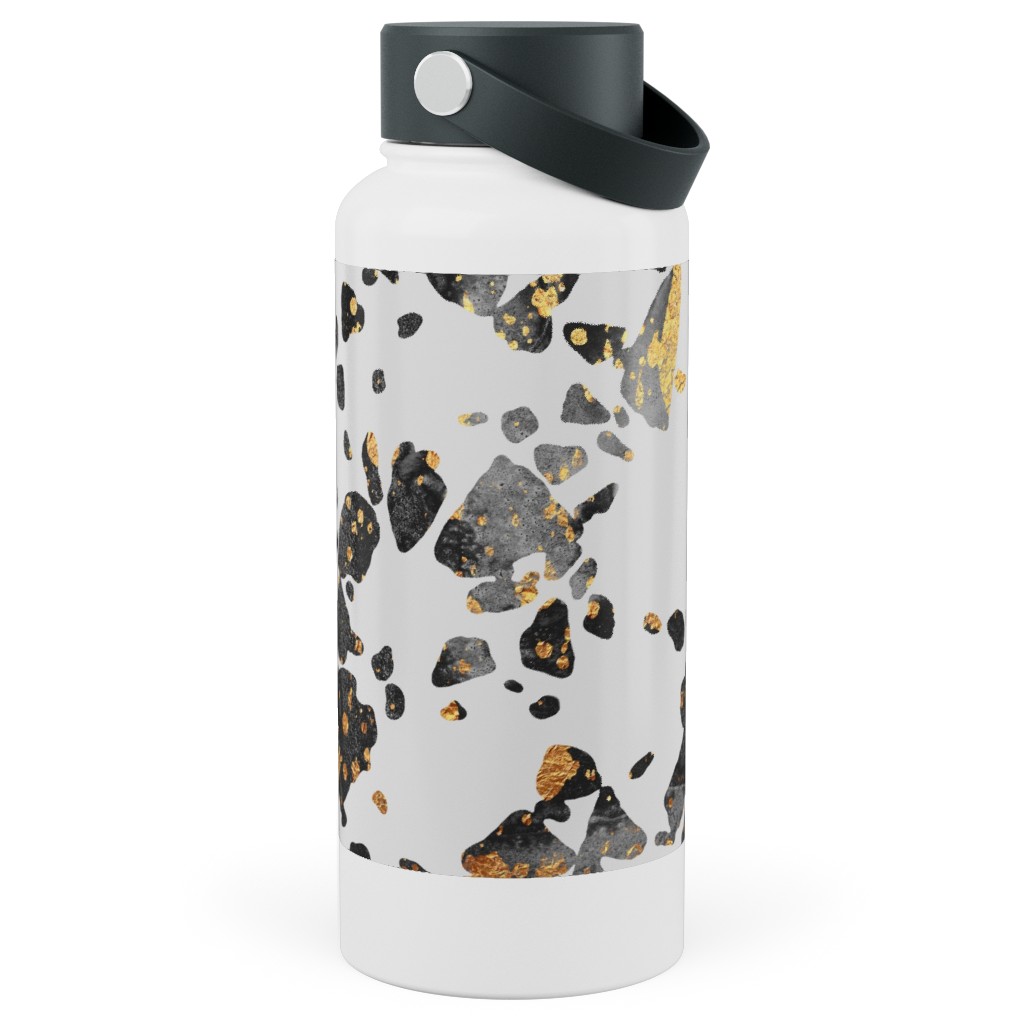 Gold Speckled Terrazzo Stainless Steel Wide Mouth Water Bottle, 30oz, Wide Mouth, Black