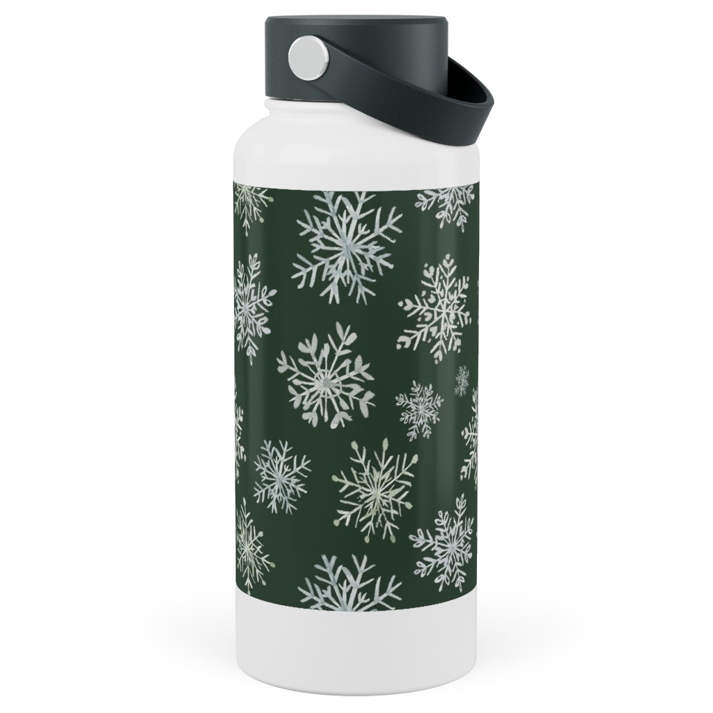 Lace Snowflakes on Hunter Green Stainless Steel Wide Mouth Water Bottle, 30oz, Wide Mouth, Green