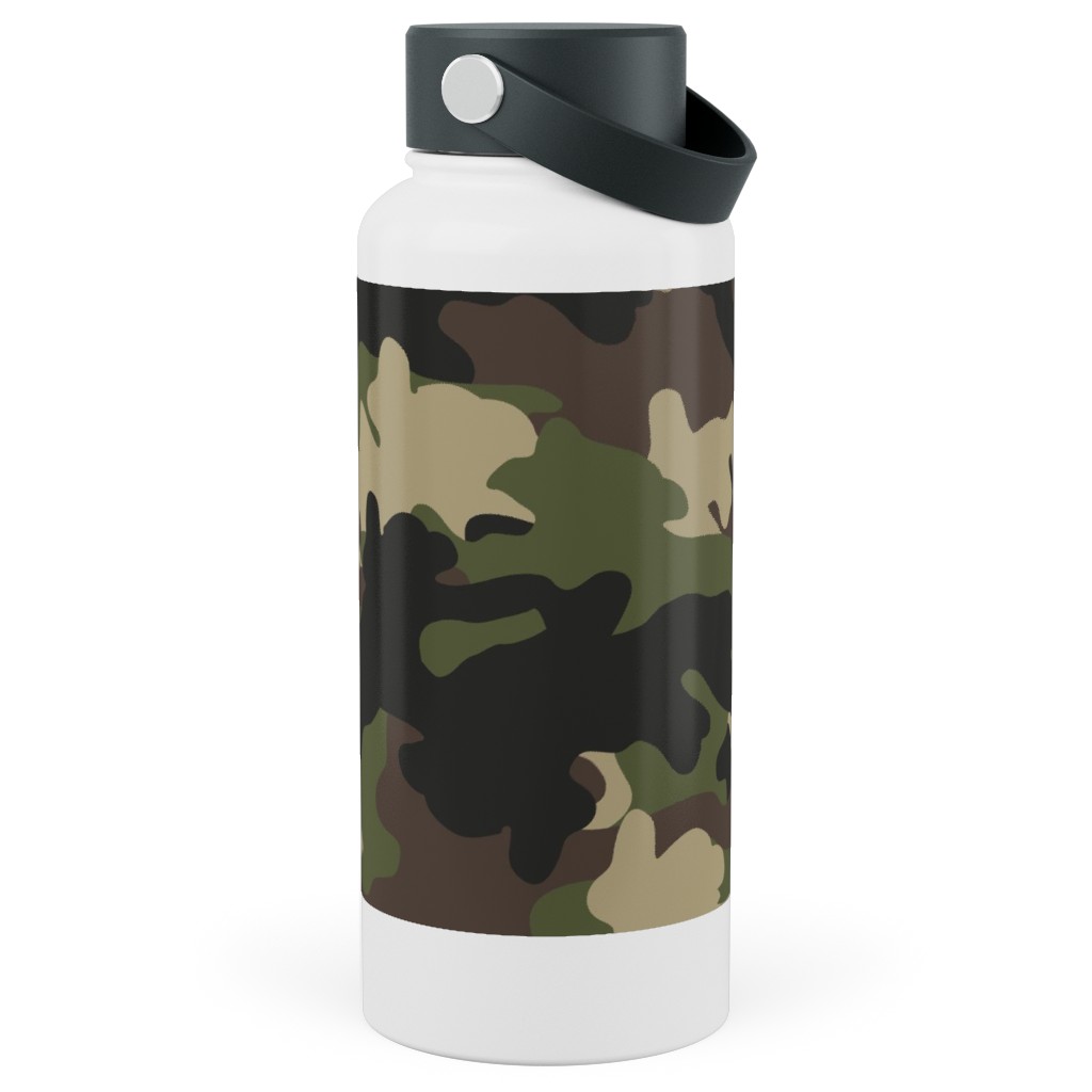 Ducks, Trucks, and Eight Point Bucks - Camo Stainless Steel Wide Mouth Water Bottle, 30oz, Wide Mouth, Green, Classic Green