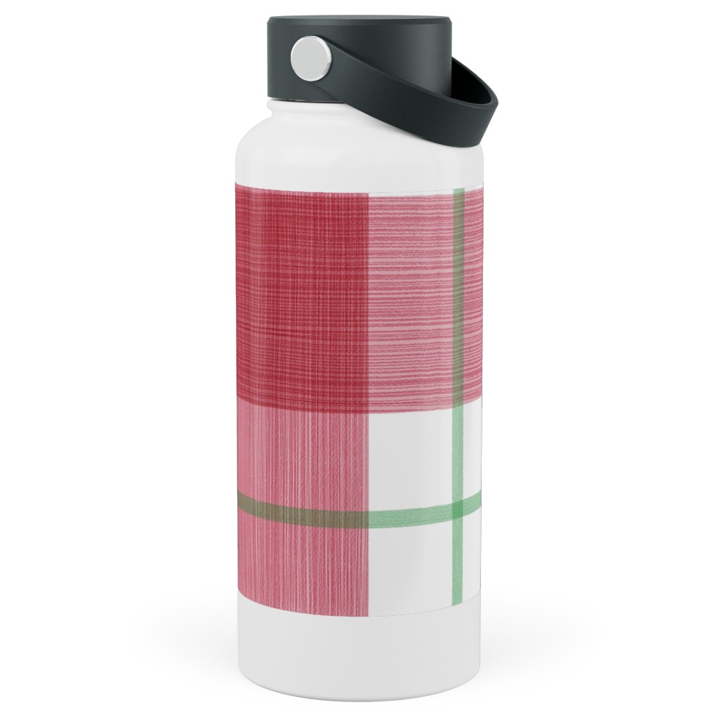 Double Plaid Stainless Steel Wide Mouth Water Bottle, 30oz, Wide Mouth, Red, Apple