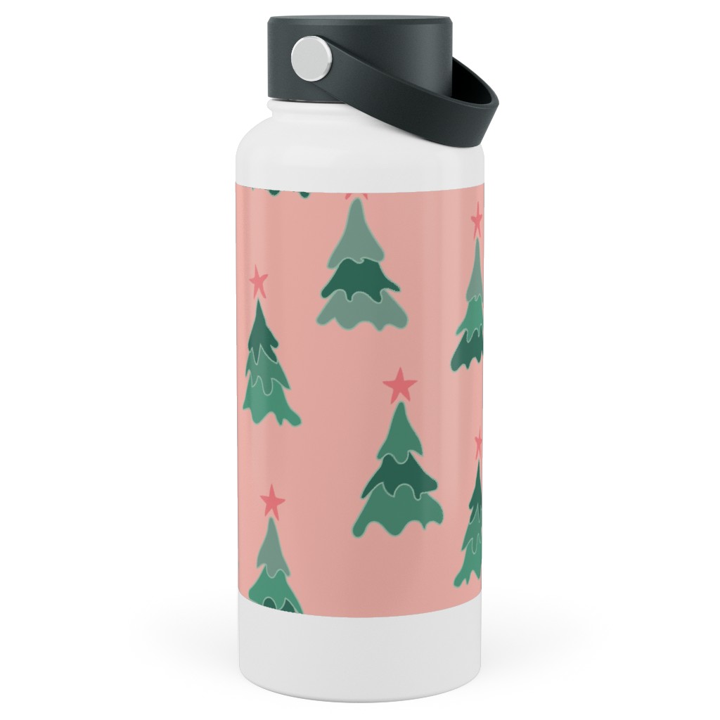 Modern Christmas Trees Stainless Steel Wide Mouth Water Bottle, 30oz, Wide Mouth, Pink, Bright Pink
