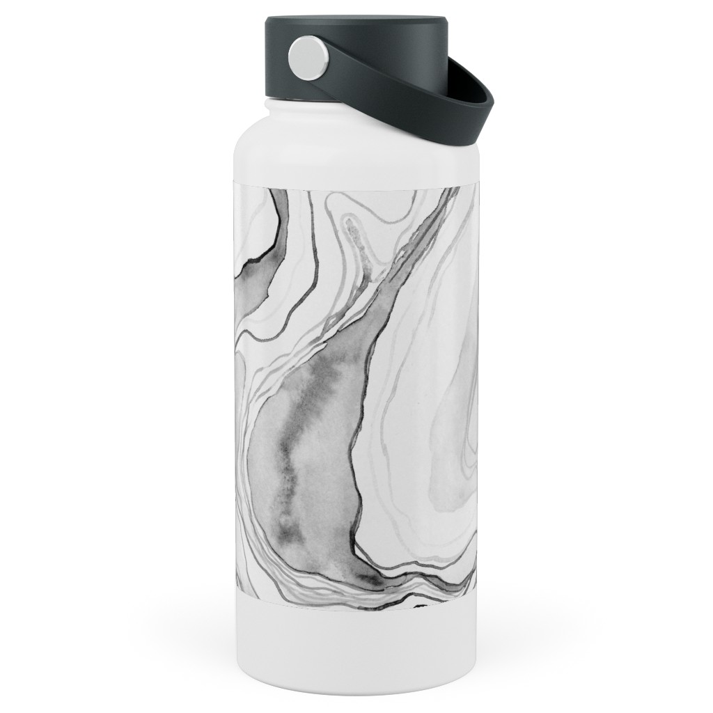 Watercolor Marble Stainless Steel Wide Mouth Water Bottle, 30oz, Wide Mouth, Gray, Silver Lining