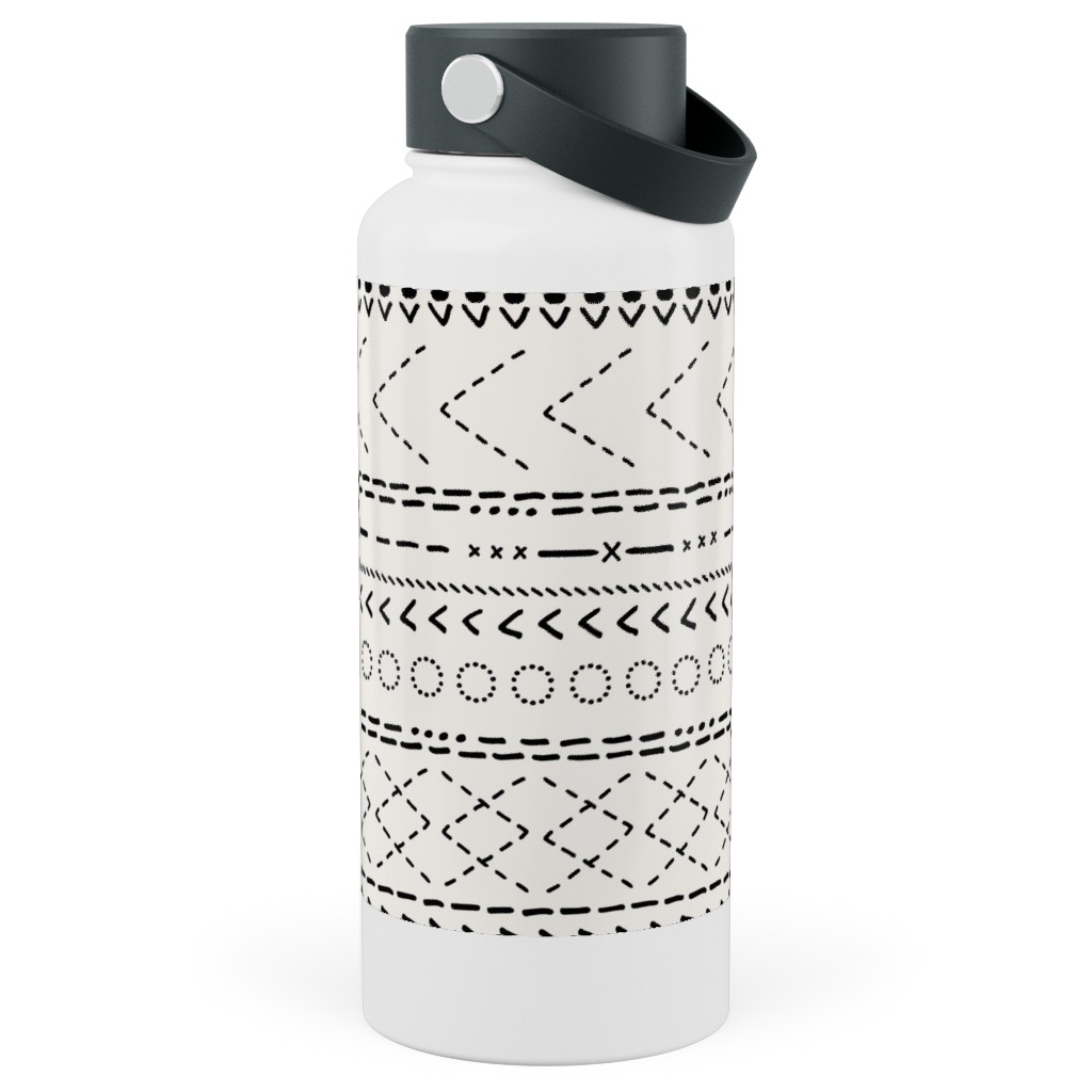 Minimal Mudcloth Bohemian - Light Stainless Steel Wide Mouth Water Bottle, 30oz, Wide Mouth, Beige, Pearl