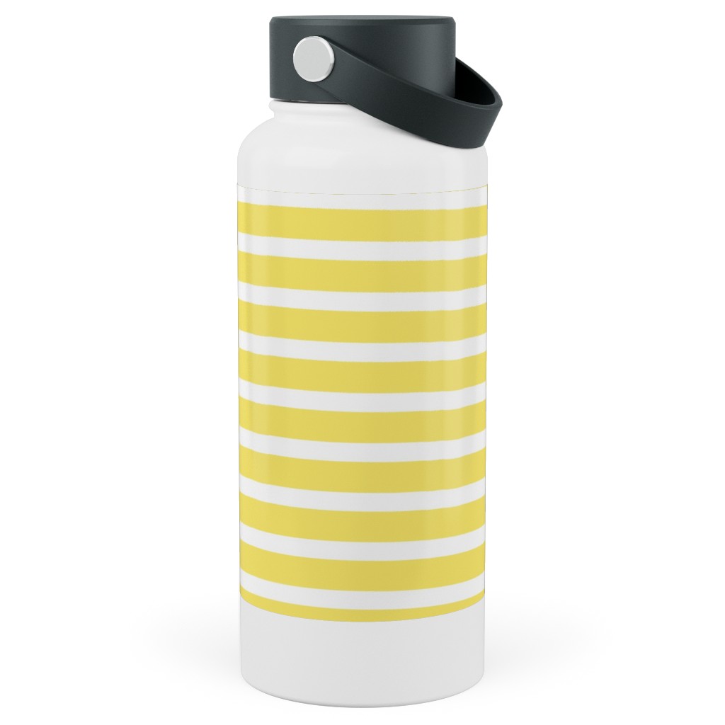 Wonky Stripe - Sunny Stainless Steel Wide Mouth Water Bottle, 30oz, Wide Mouth, Yellow, Classic Yellow