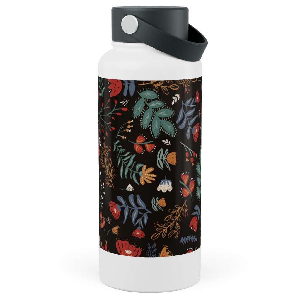 Midnight Garden Stainless Steel Wide Mouth Water Bottle, 30oz, Wide Mouth, Black