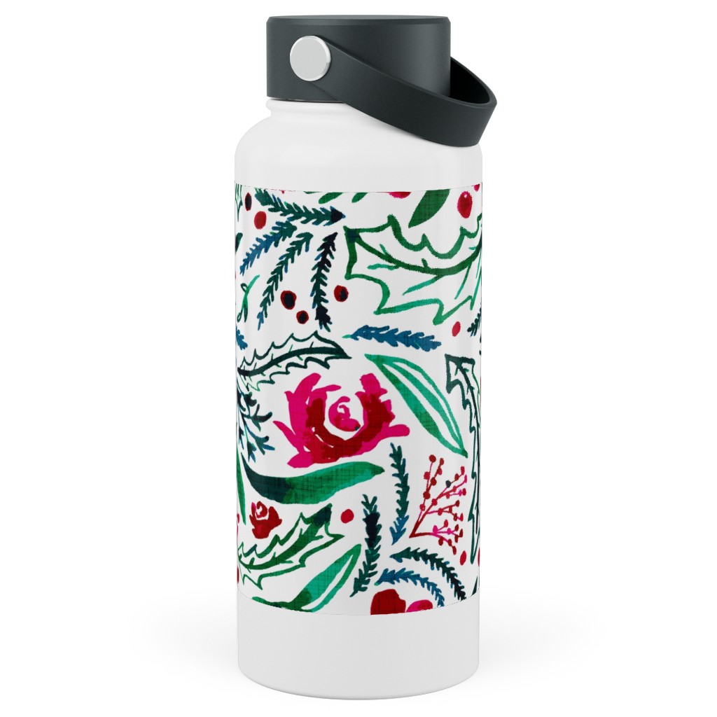 Noel Collection - Loose Floral Stainless Steel Wide Mouth Water Bottle, 30oz, Wide Mouth, Multicolor