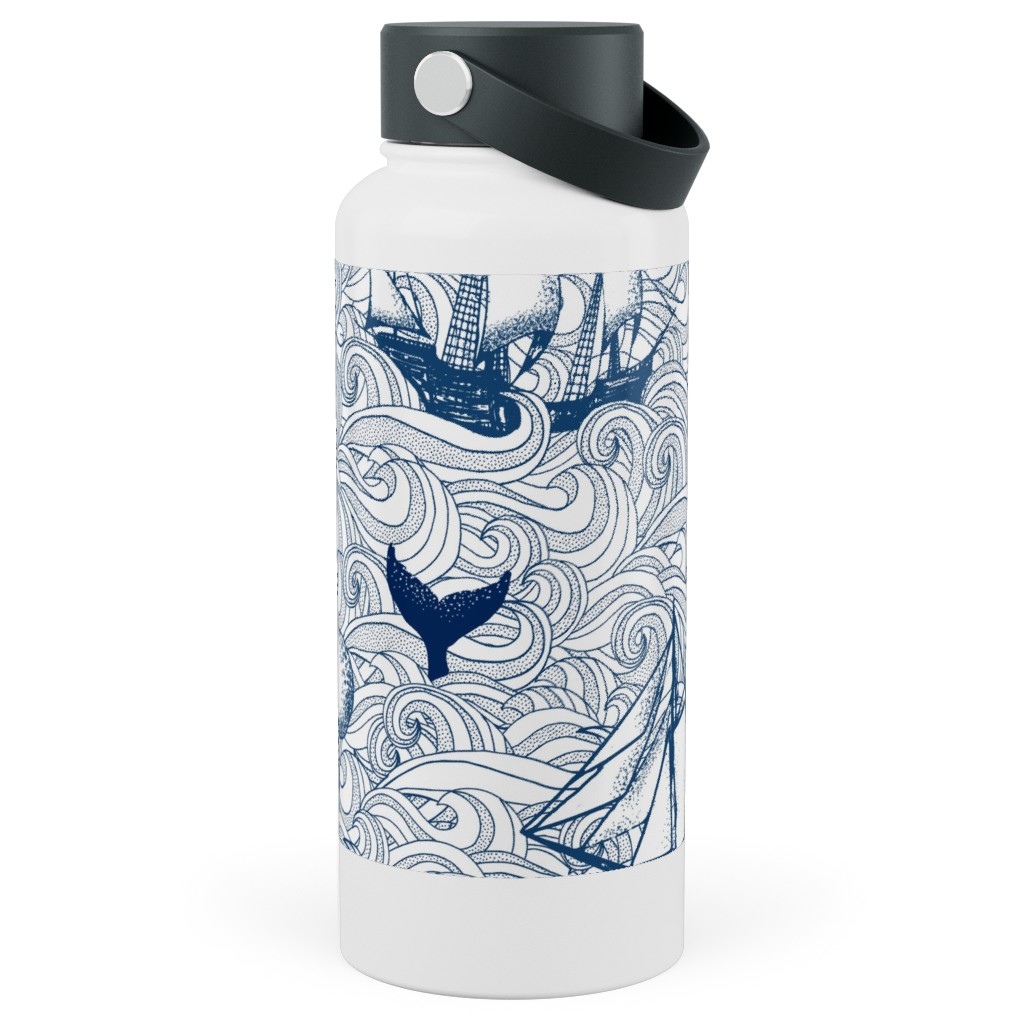 Vintage Nautical Journey Stainless Steel Wide Mouth Water Bottle, 30oz, Wide Mouth, Blue