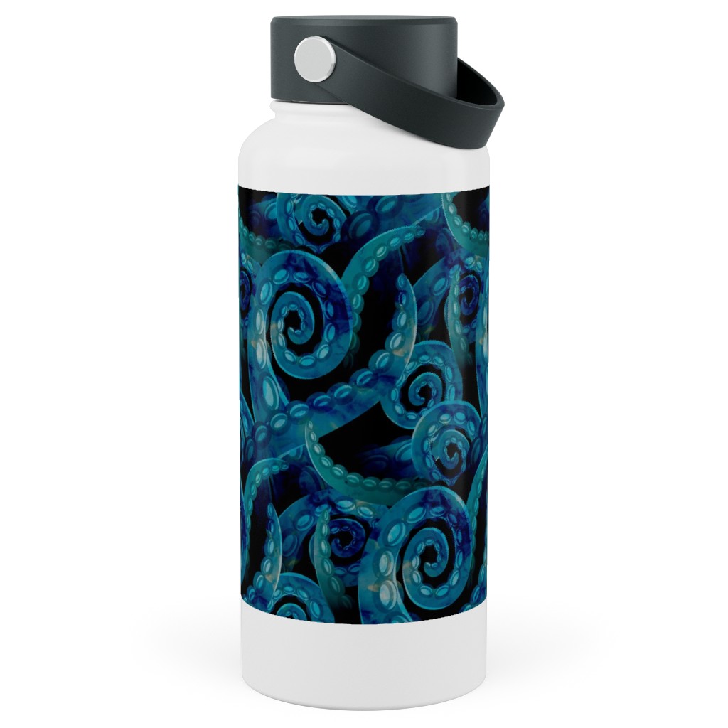 Octopus Watercolor - Blue Stainless Steel Wide Mouth Water Bottle, 30oz, Wide Mouth, Blue, True Blue