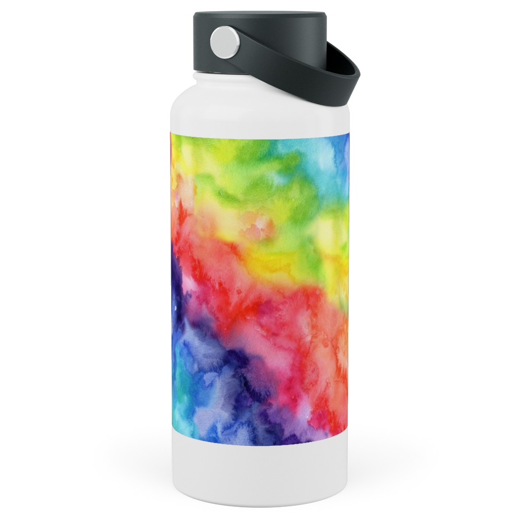 Rainbow Watercolor Wash Stainless Steel Wide Mouth Water Bottle, 30oz, Wide Mouth, Multicolor