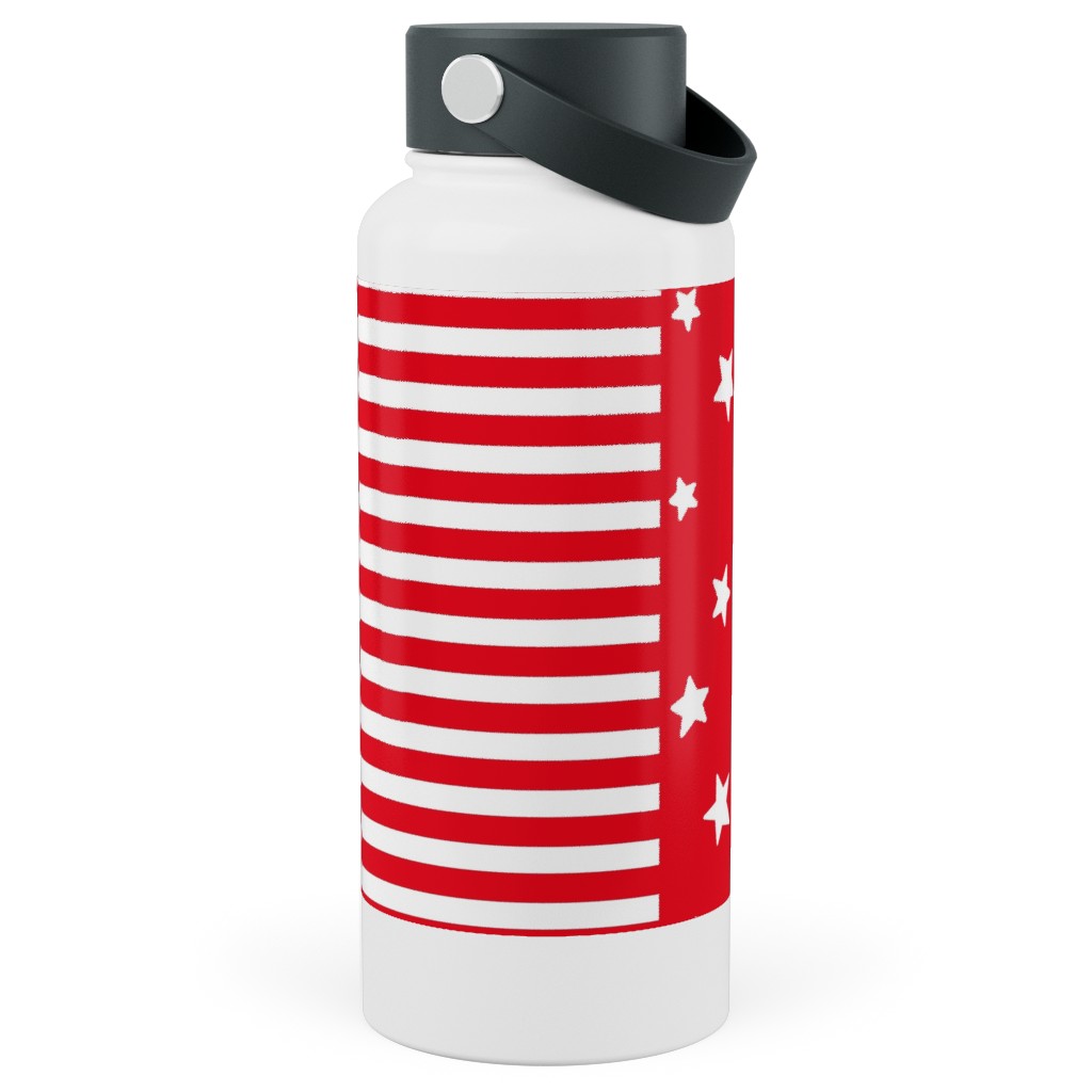 Stars and Stripes Reversed - Canada Day - Red and White Stainless Steel Wide Mouth Water Bottle, 30oz, Wide Mouth, Red, Red
