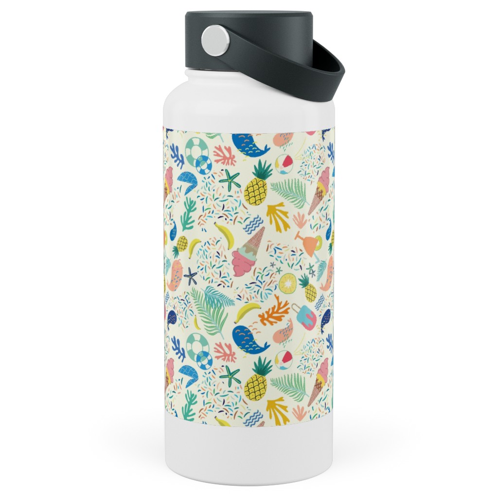 Ohlala Summer - Multi Stainless Steel Wide Mouth Water Bottle, 30oz, Wide Mouth, Multicolor