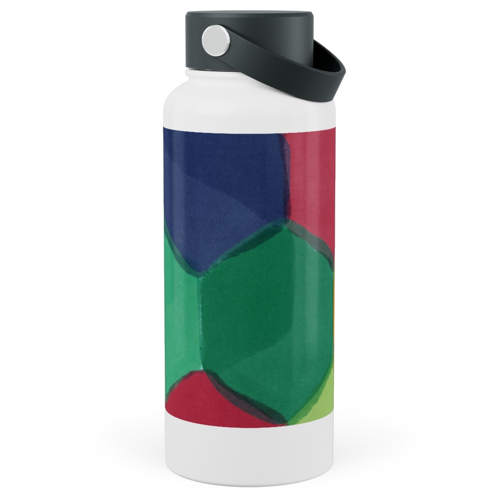 Overlapping Hexagons - Warm Summer Stainless Steel Wide Mouth Water Bottle, 30oz, Wide Mouth, Multicolor