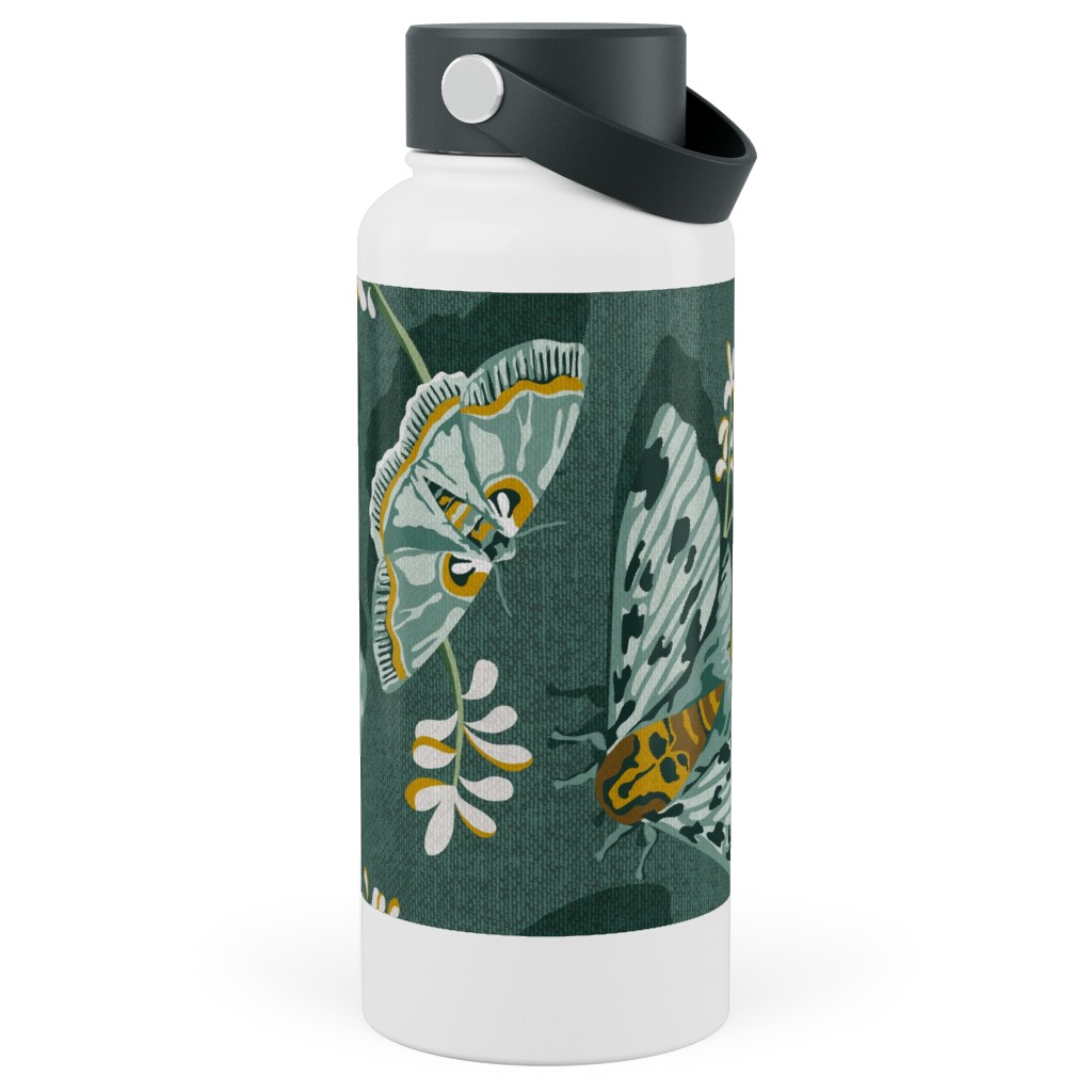 Gathering Moths - Green Stainless Steel Wide Mouth Water Bottle, 30oz, Wide Mouth, Green