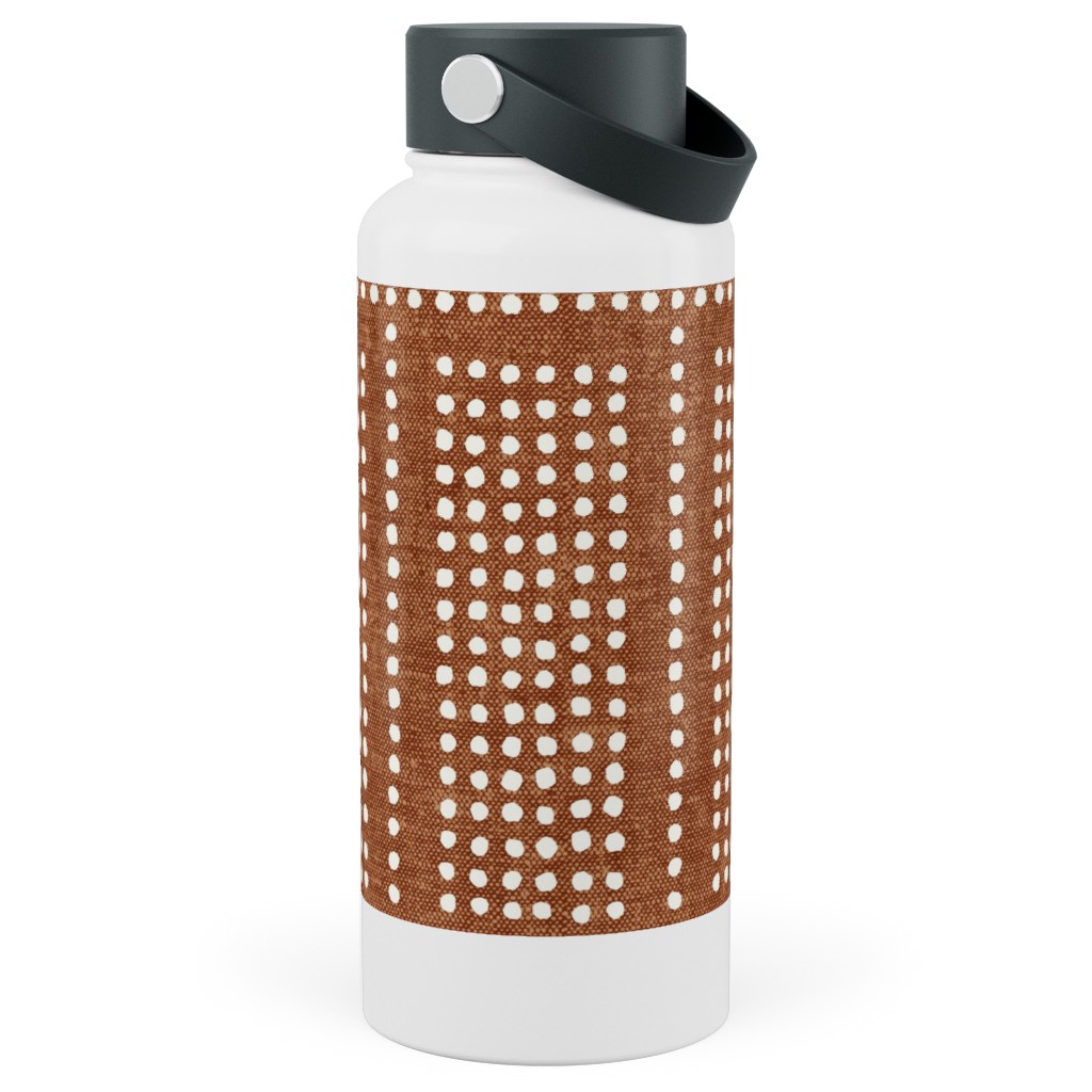 Dotty Boho Geometric - Ginger Stainless Steel Wide Mouth Water Bottle, 30oz, Wide Mouth, Orange, Orange