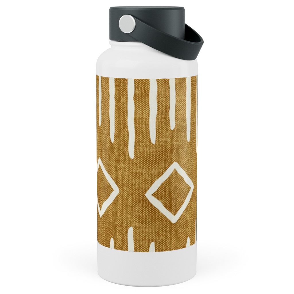 Diamond Mud Cloth Stainless Steel Wide Mouth Water Bottle, 30oz, Wide Mouth, Yellow