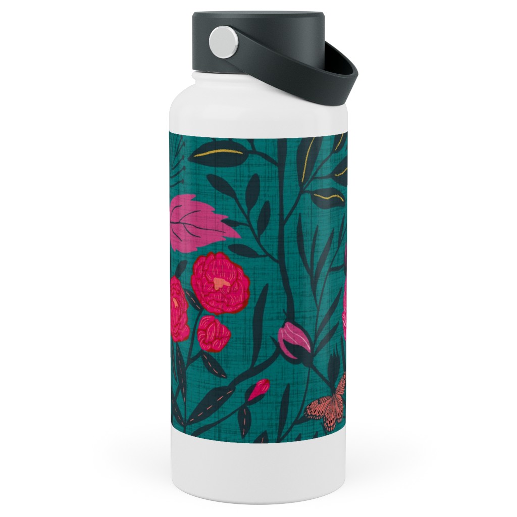 Modern Chintz Stainless Steel Wide Mouth Water Bottle, 30oz, Wide Mouth, Green, Classic Green