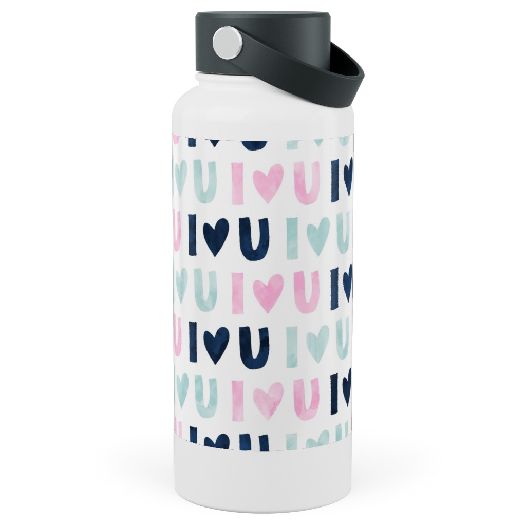 I Love You - Pink Navy Blue Stainless Steel Wide Mouth Water Bottle, 30oz, Wide Mouth, Multicolor