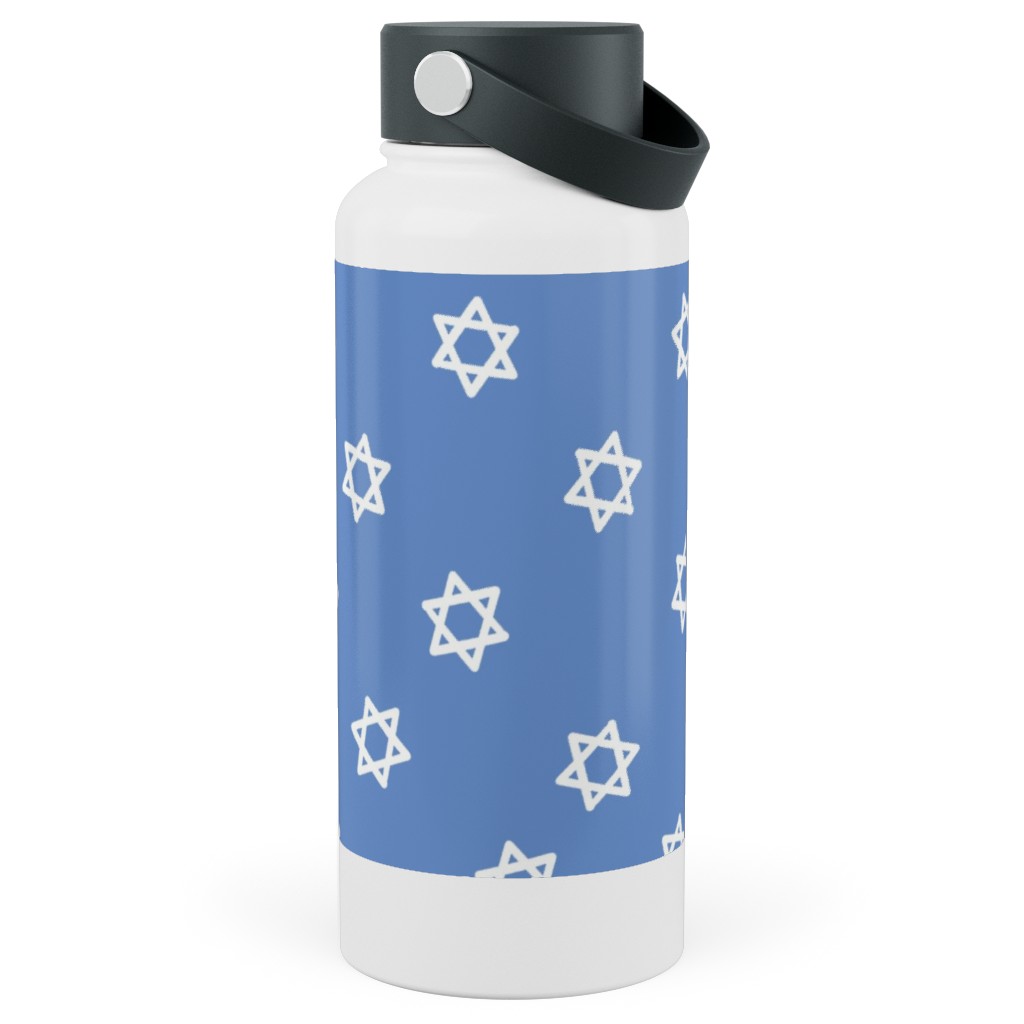 Star of David White & Blue Stainless Steel Wide Mouth Water Bottle