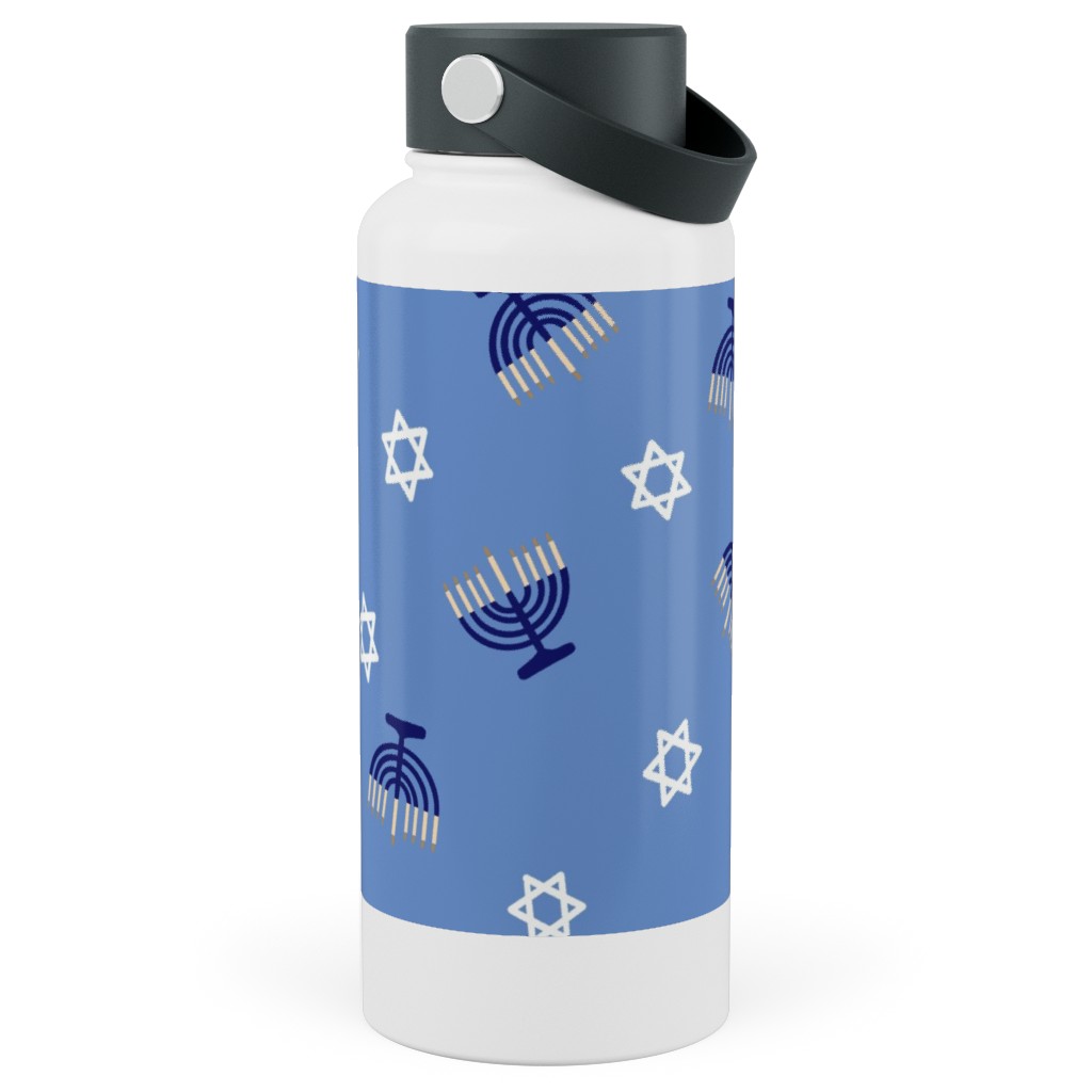 Hanukkah - Blue Stainless Steel Wide Mouth Water Bottle, 30oz, Wide Mouth, Blue