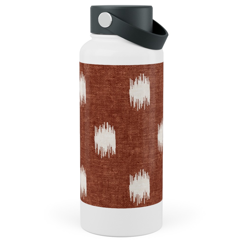 Ikat Polka Dots - Rust Stainless Steel Wide Mouth Water Bottle, 30oz, Wide Mouth, Red, Red