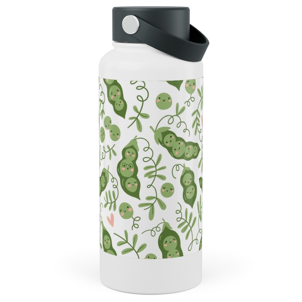 Cute Peas - Green Stainless Steel Wide Mouth Water Bottle, 30oz, Wide Mouth, Green