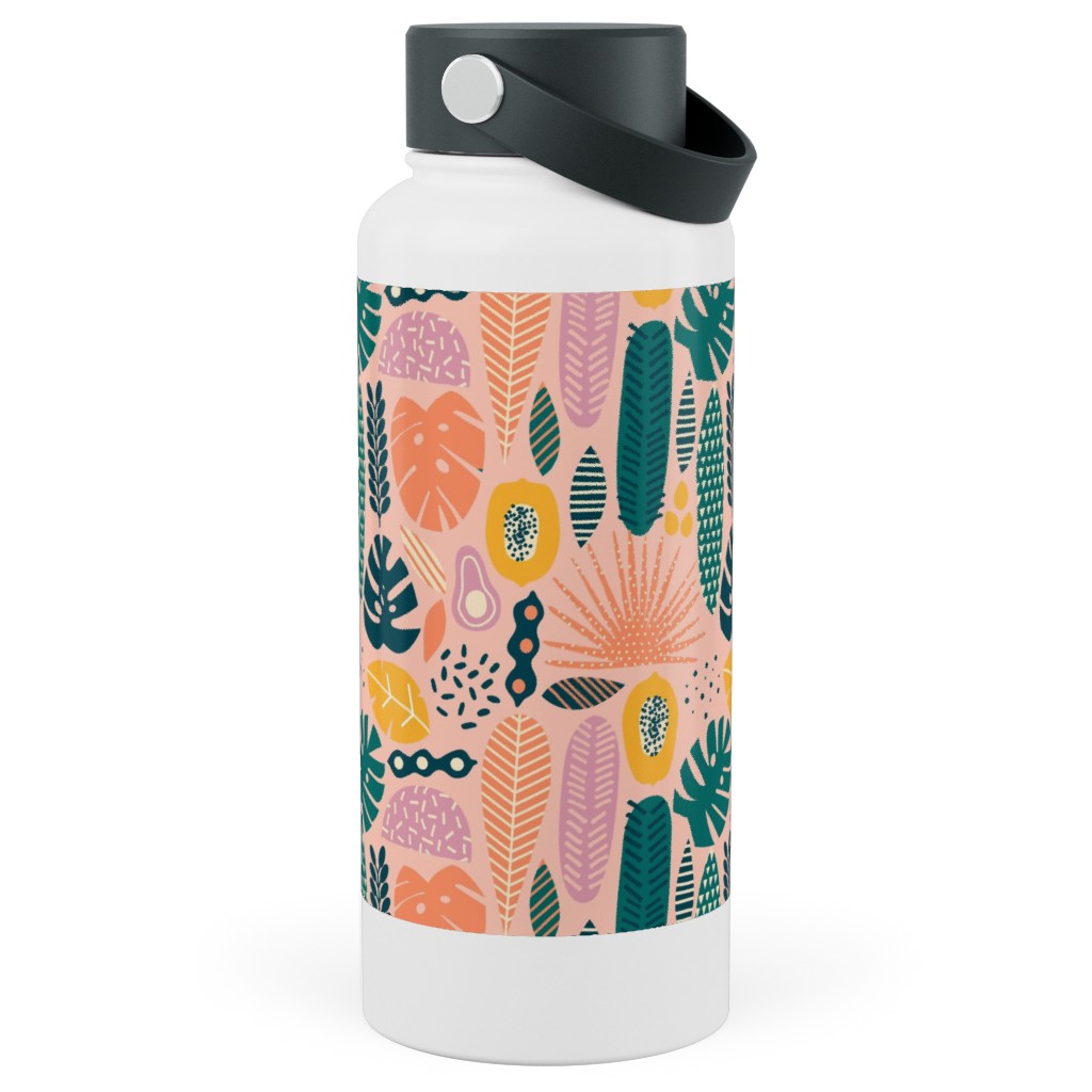 Hawaii Floral - Pink Stainless Steel Wide Mouth Water Bottle, 30oz, Wide Mouth, Multicolor