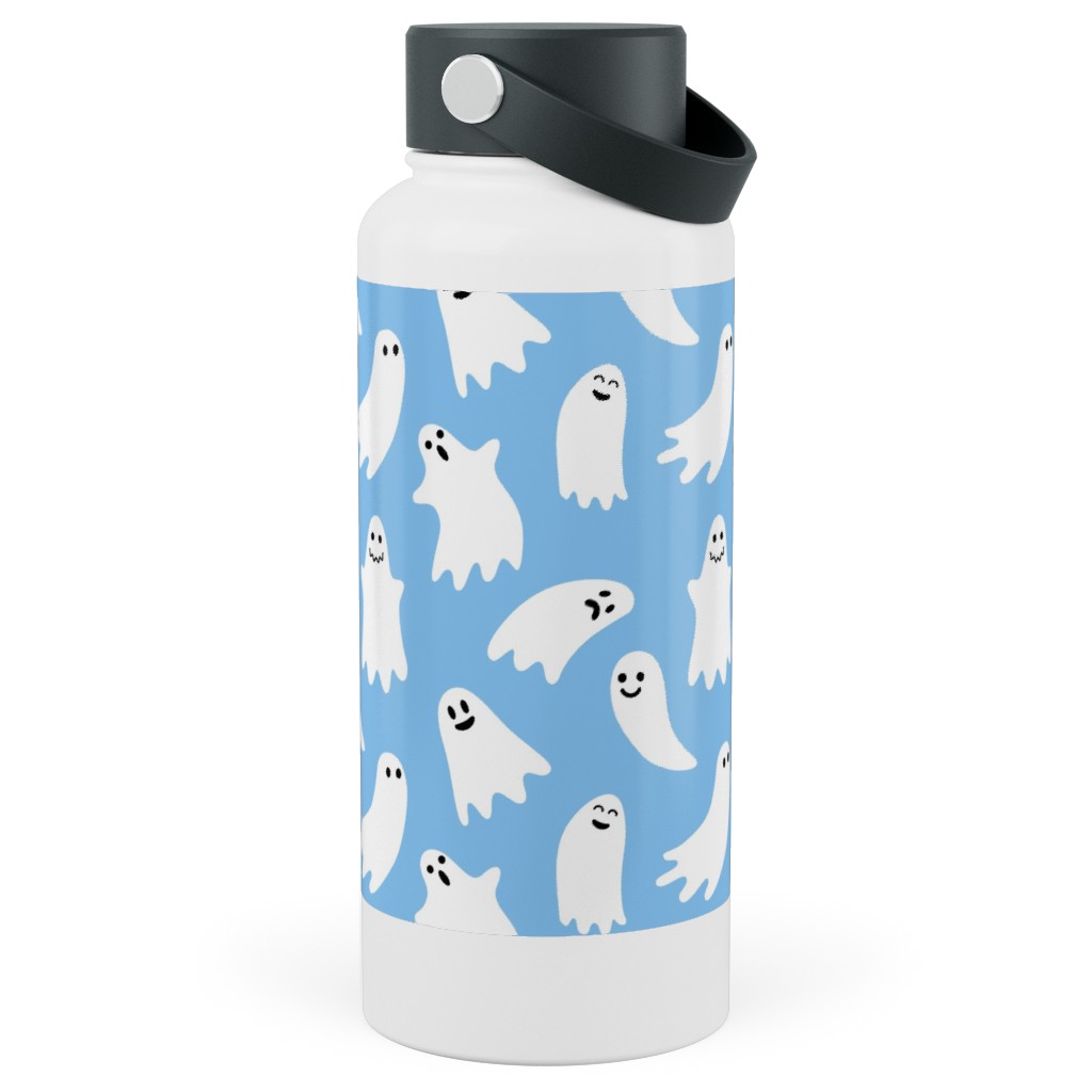 Cute Ghosts - Blue Stainless Steel Wide Mouth Water Bottle, 30oz, Wide Mouth, Blue, True Blue