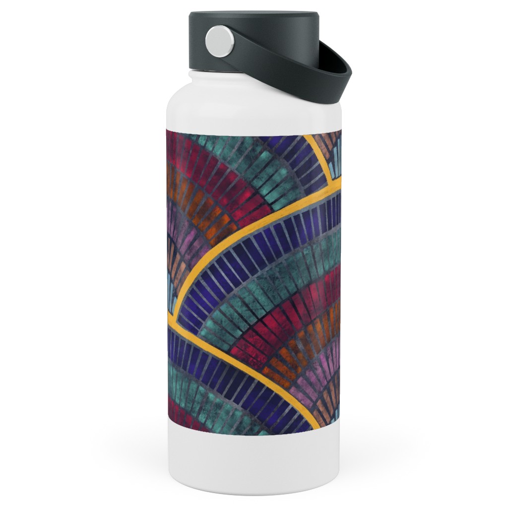 Moody Art Deco Tile - Dark Stainless Steel Wide Mouth Water Bottle, 30oz, Wide Mouth, Multicolor