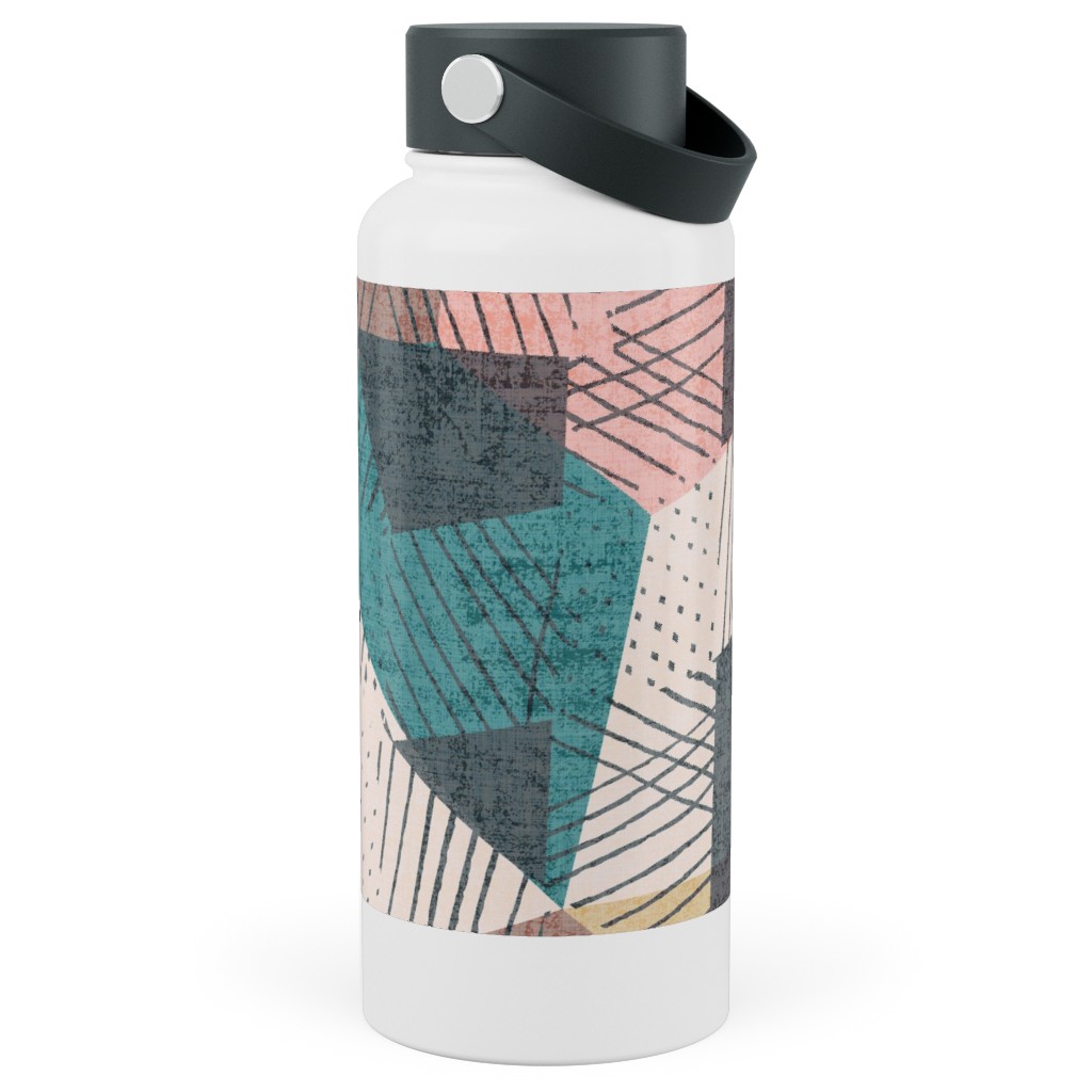 Abstract Geometic - Multi Stainless Steel Wide Mouth Water Bottle, 30oz, Wide Mouth, Multicolor