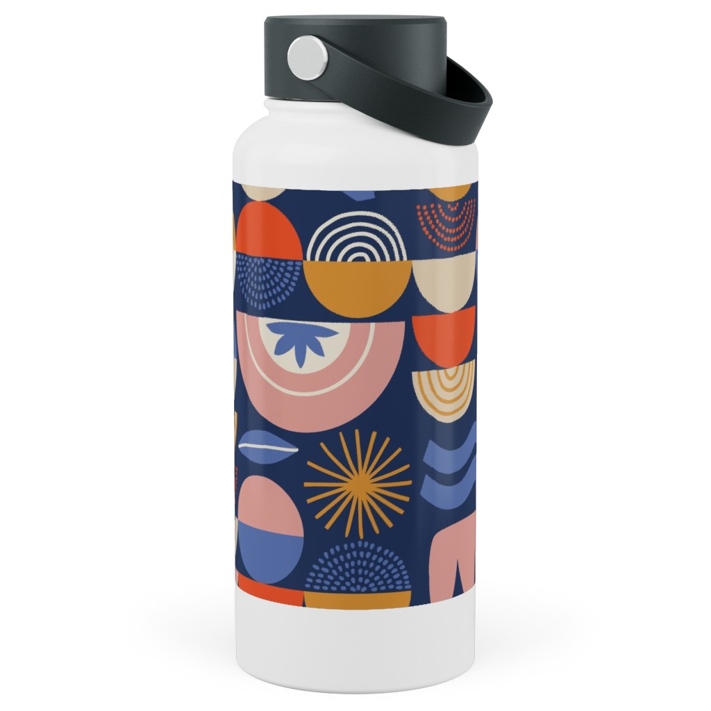 Colorful Geometry - Dark Stainless Steel Wide Mouth Water Bottle, 30oz, Wide Mouth, Multicolor