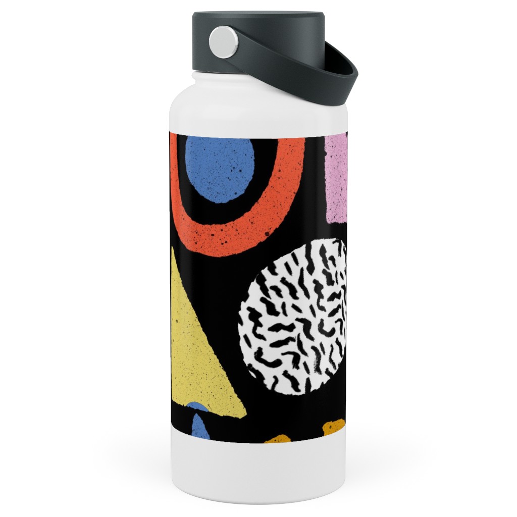 Happy Blocks Stainless Steel Wide Mouth Water Bottle, 30oz, Wide Mouth, Multicolor, Black