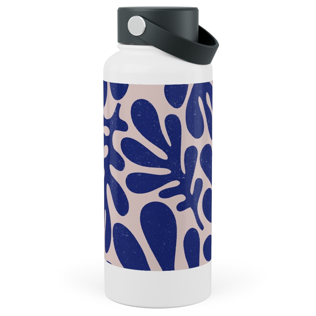 Organic Leaves - Blue Stainless Steel Wide Mouth Water Bottle, 30oz, Wide Mouth, Blue