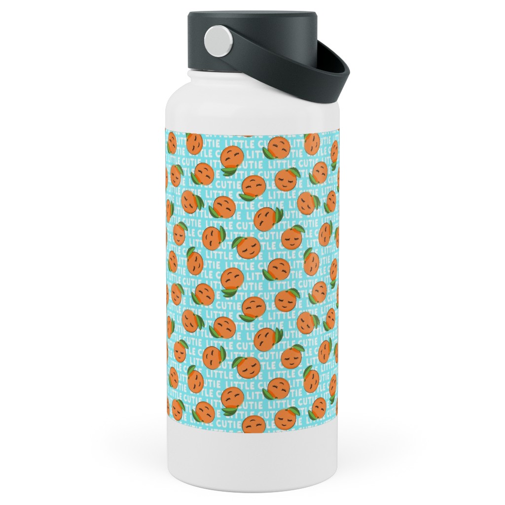 Little Cutie - Happy Oranges - Blue Stainless Steel Wide Mouth Water Bottle, 30oz, Wide Mouth, Blue