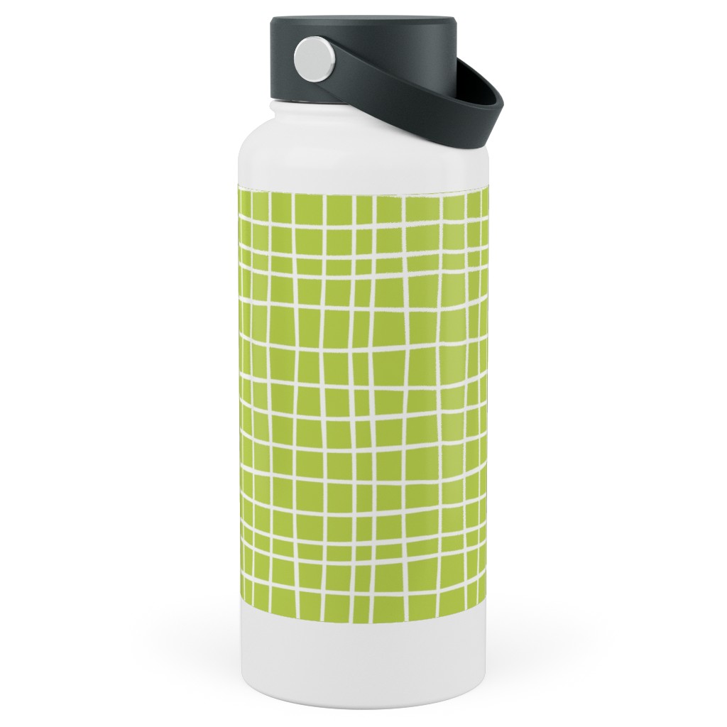 Wavy Grid Stainless Steel Wide Mouth Water Bottle, 30oz, Wide Mouth, Green, Lime