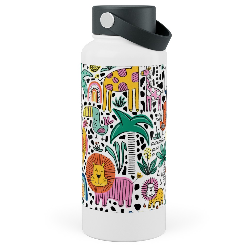 Safari Fun - Multi Stainless Steel Wide Mouth Water Bottle, 30oz, Wide Mouth, Multicolor