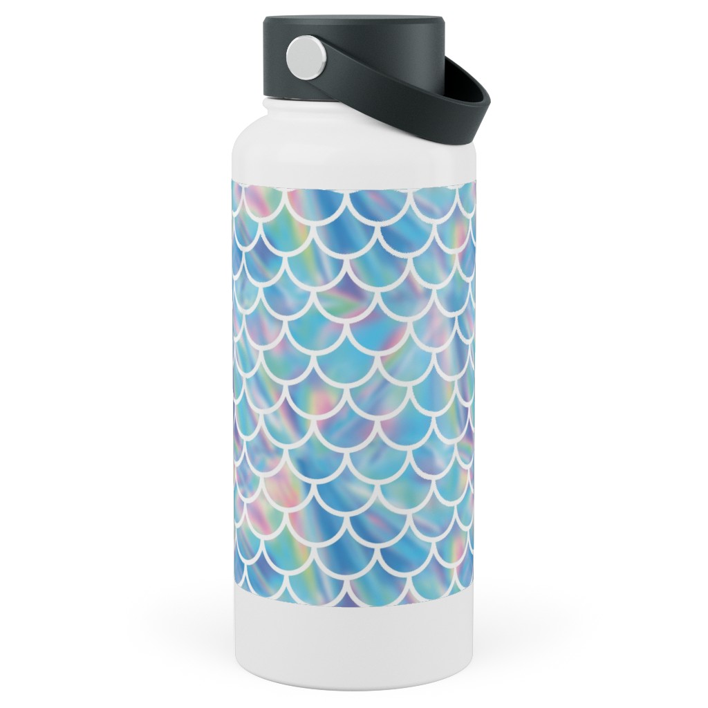 Mermaid Scales - Blue Stainless Steel Wide Mouth Water Bottle, 30oz, Wide Mouth, Blue, True Blue