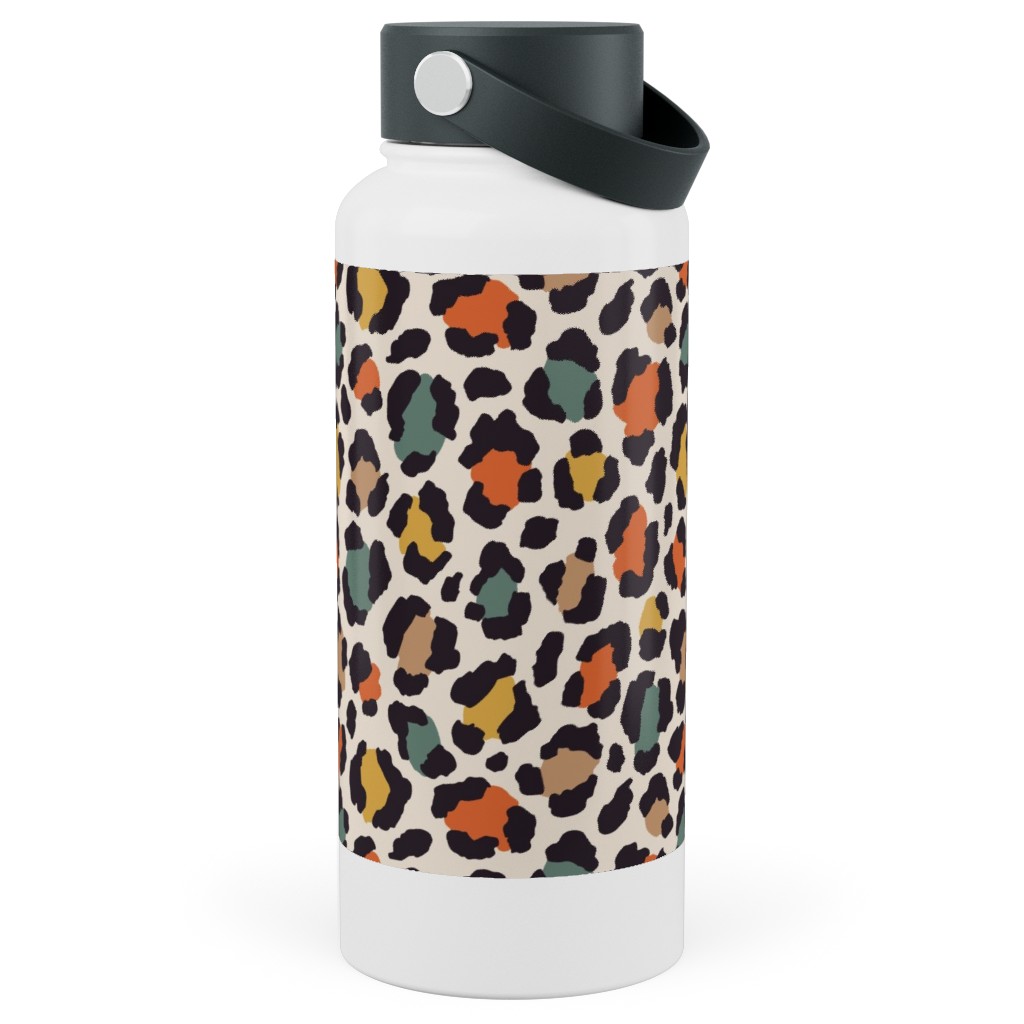 Colored Leopard Print - Mulit Stainless Steel Wide Mouth Water Bottle, 30oz, Wide Mouth, Multicolor
