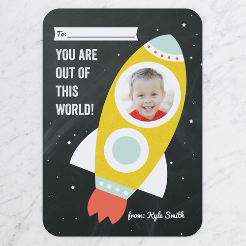 Outer Space Valentine's Card, Black, Pearl Shimmer Cardstock, Rounded