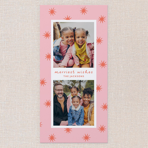 Starburst Smiles Holiday Card, Pink, 4x8 Flat, Christmas, Standard Smooth Cardstock, Square