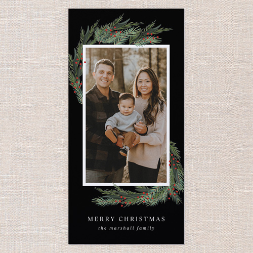 Winter Sprig Holiday Card, Black, 4x8 Flat, Christmas, Pearl Shimmer Cardstock, Square, Black