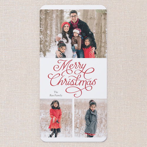 Flourish Greetings Holiday Card, White, 4x8 Flat, Christmas, Matte, Signature Smooth Cardstock, Rounded, White