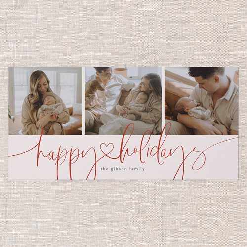 Joyful Scripted Holiday Card, Pink, 4x8 Flat, Holiday, Matte, Signature Smooth Cardstock, Square, Blush