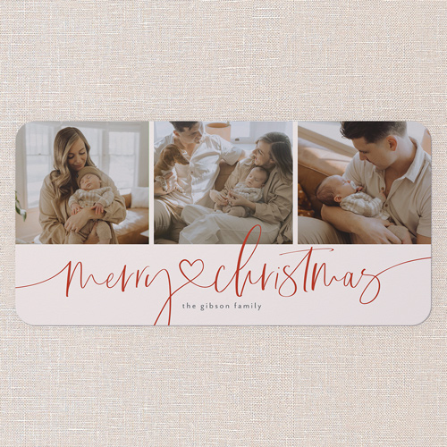 Joyful Scripted Holiday Card, Pink, 4x8 Flat, Christmas, Matte, Signature Smooth Cardstock, Rounded, Blush