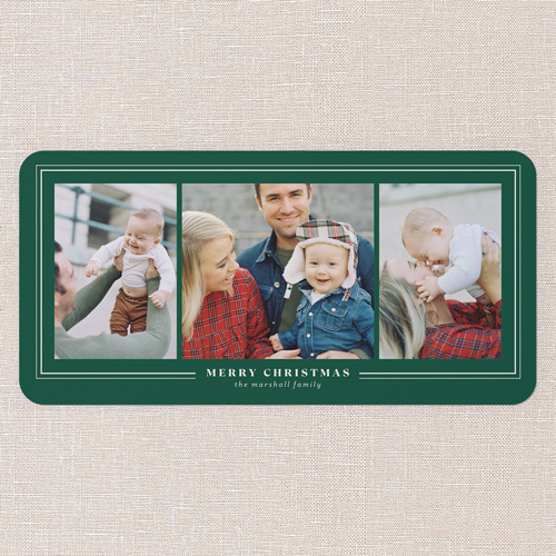 Heritage Lines Holiday Card, Green, 4x8 Flat, Christmas, 100% Recycled Cardstock , Rounded, Green
